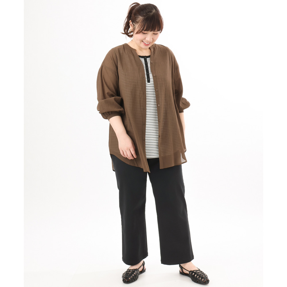 26年春新作【大きいサイズ】バンドカラーコットンブラウス12