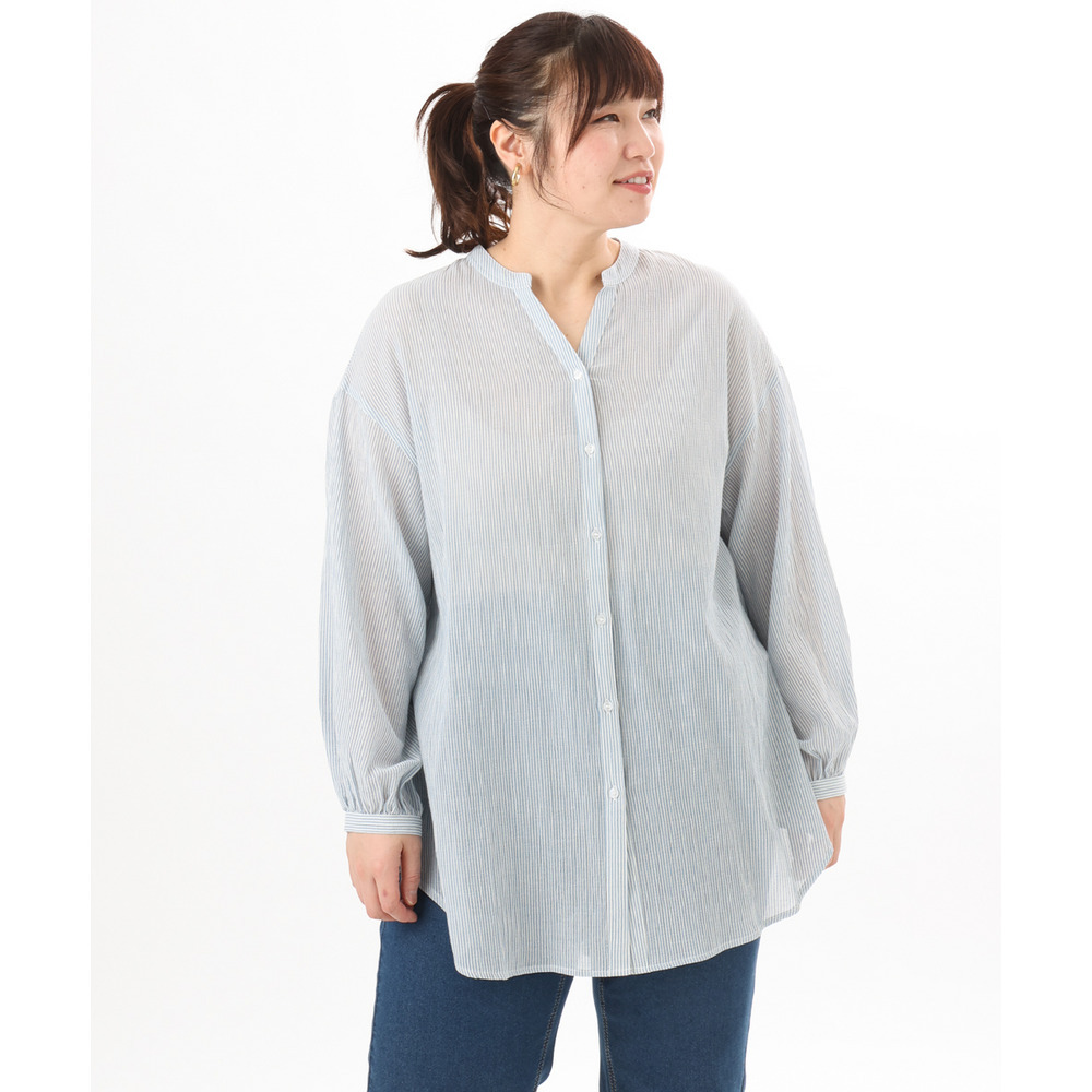 26年春新作【大きいサイズ】バンドカラーコットンブラウス4