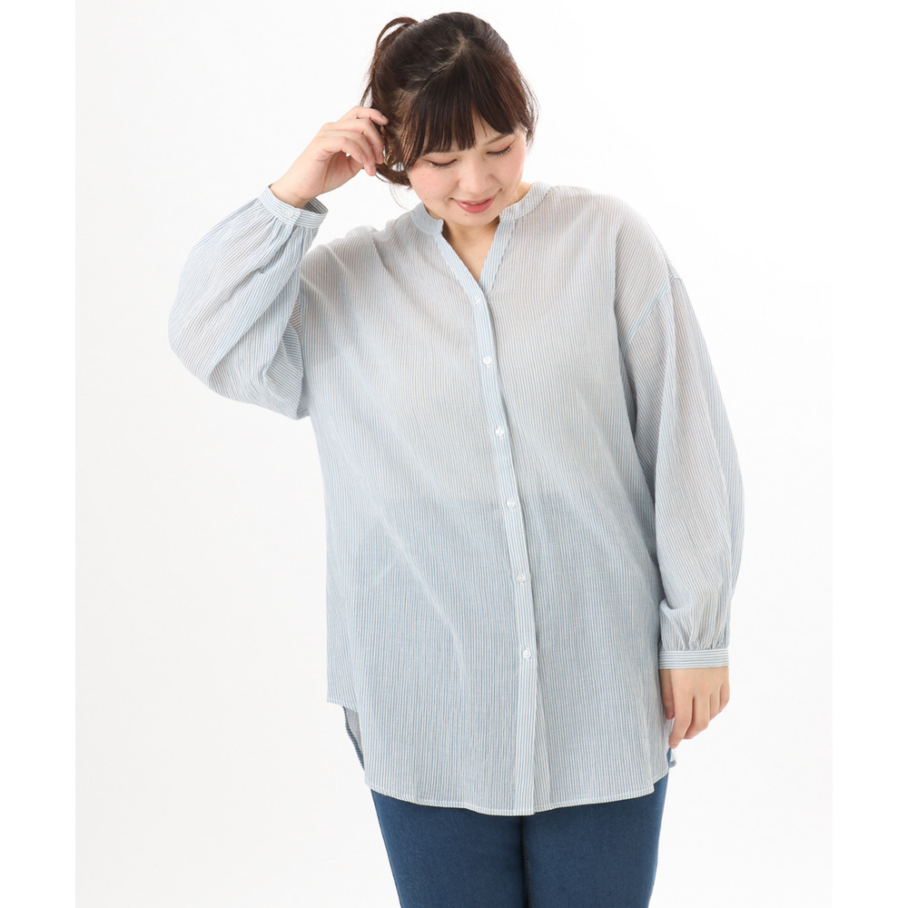 26年春新作【大きいサイズ】バンドカラーコットンブラウス5