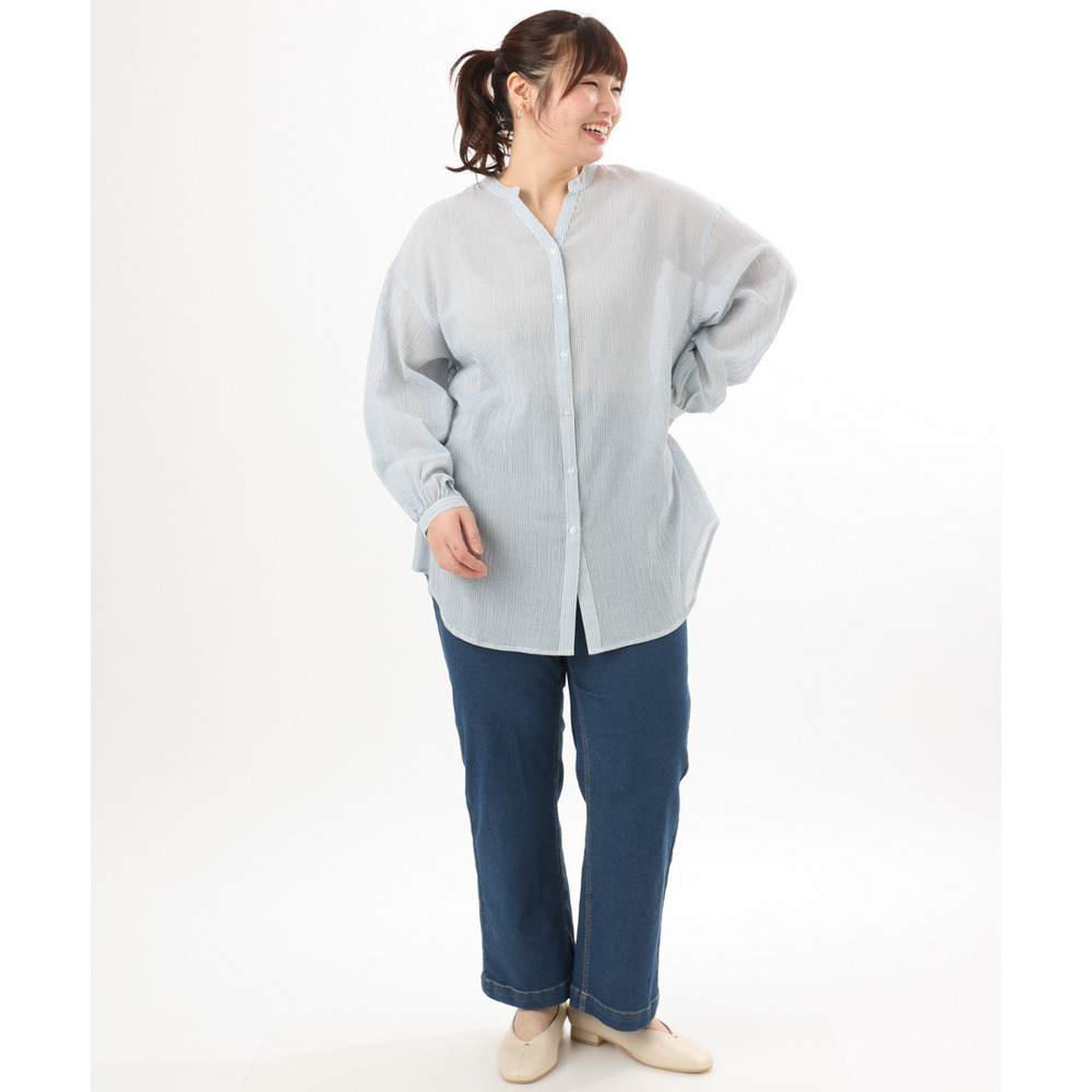 26年春新作【大きいサイズ】バンドカラーコットンブラウス8