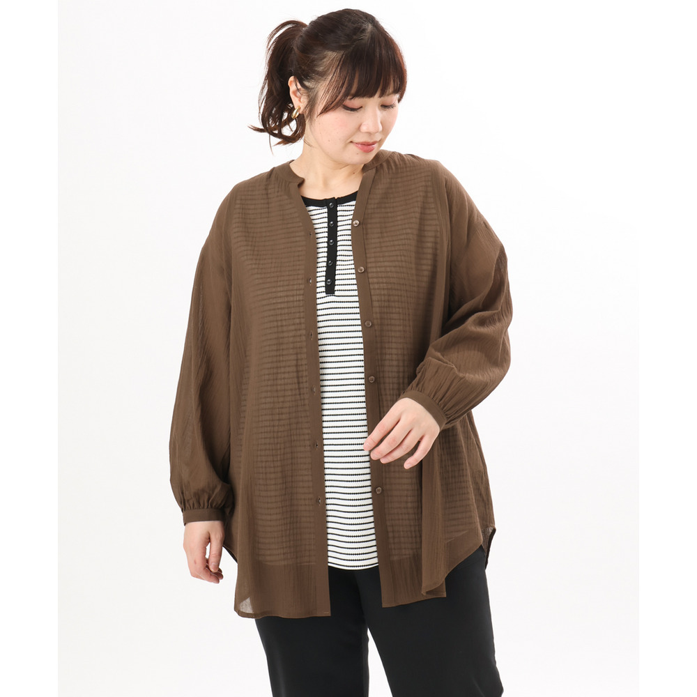 26年春新作【大きいサイズ】バンドカラーコットンブラウス1