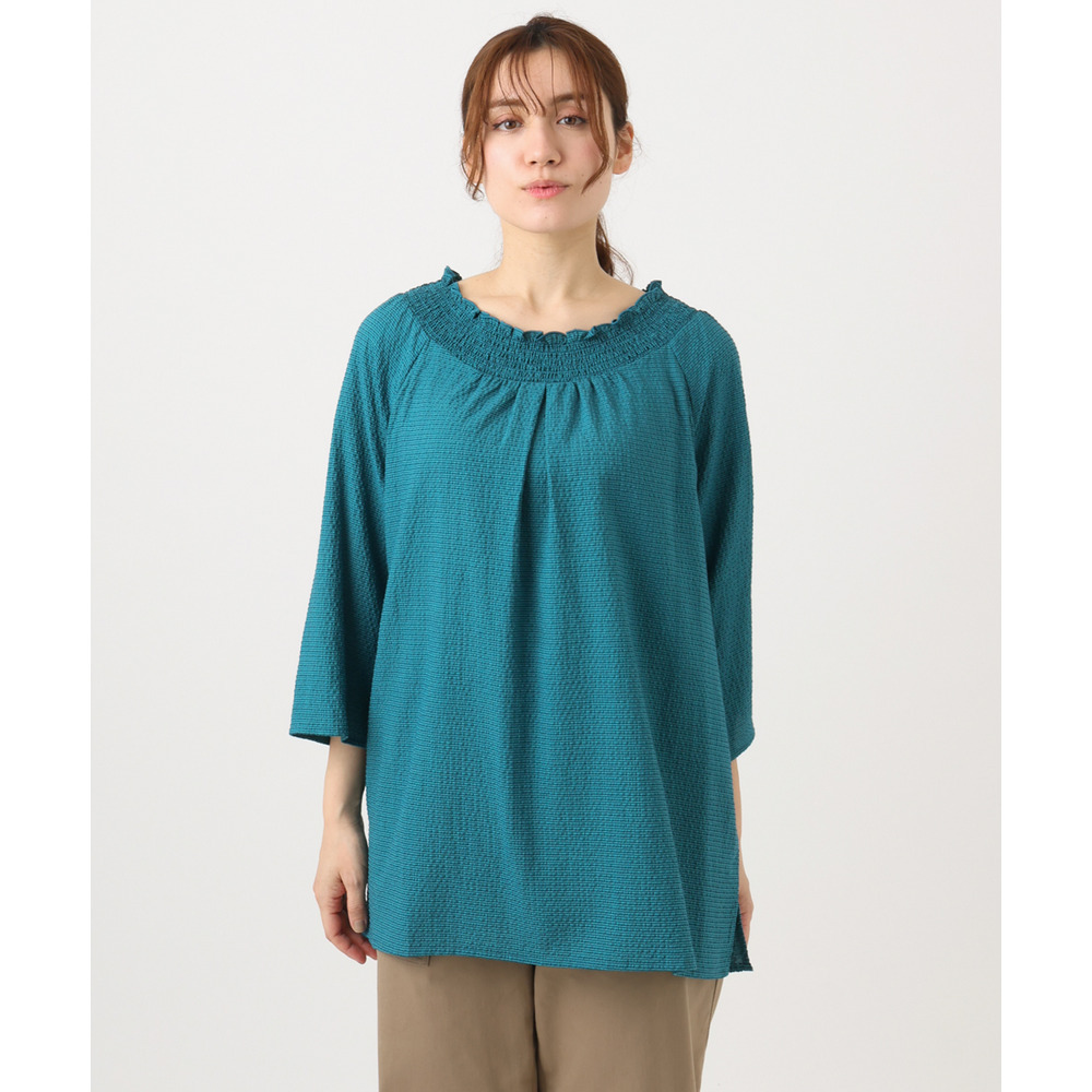 26年春新作【大きいサイズ】ギンガムシャーリングブラウス1