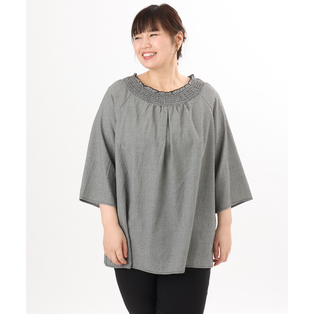 26年春新作【大きいサイズ】ギンガムシャーリングブラウス13