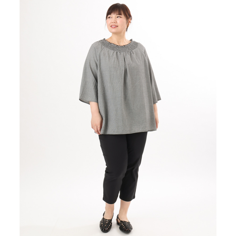 26年春新作【大きいサイズ】ギンガムシャーリングブラウス15