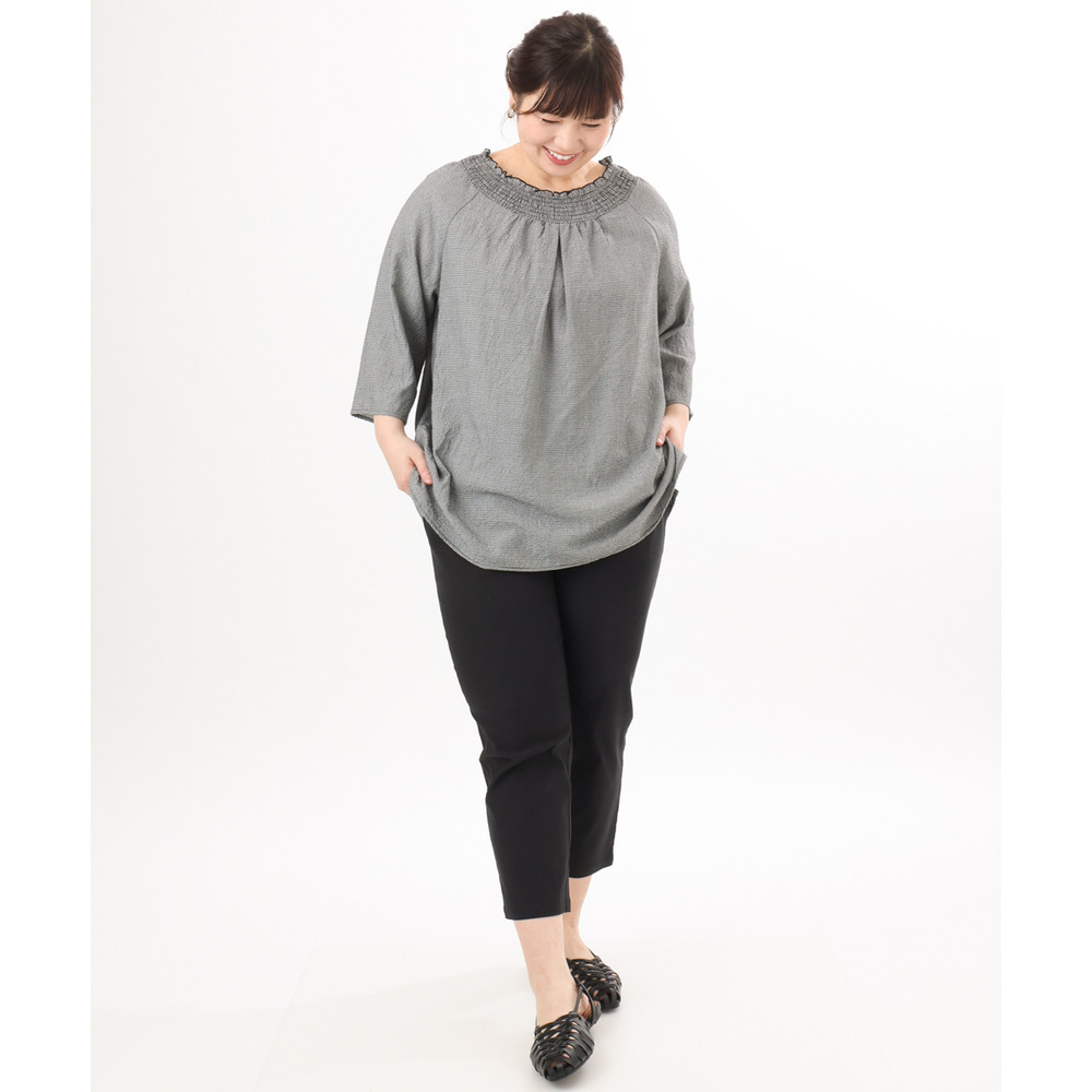 26年春新作【大きいサイズ】ギンガムシャーリングブラウス16