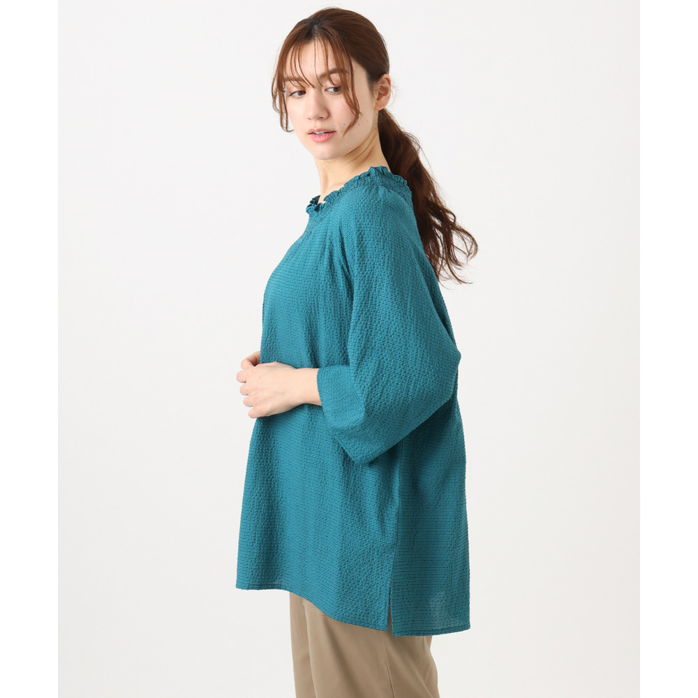 26年春新作【大きいサイズ】ギンガムシャーリングブラウス2