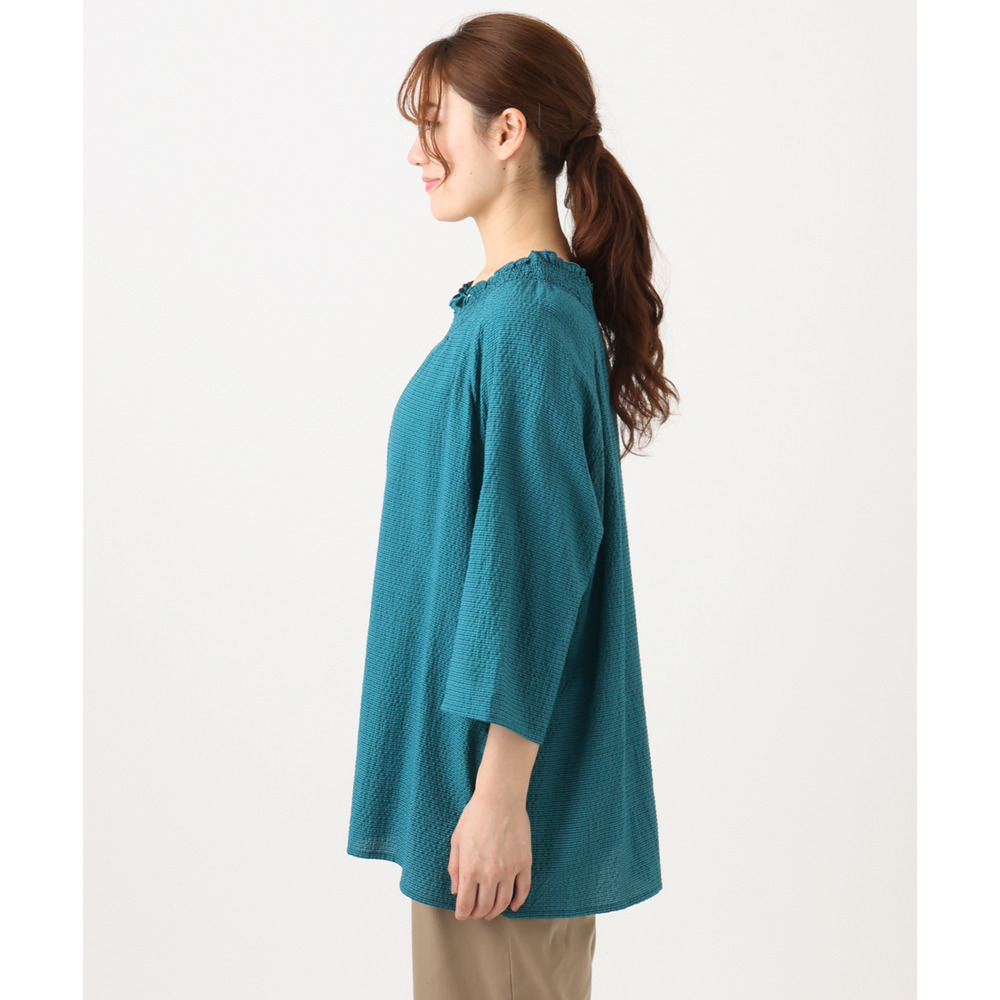 26年春新作【大きいサイズ】ギンガムシャーリングブラウス3