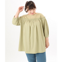 26年春新作【大きいサイズ】レースコンビシャーリングブラウス