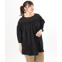 26年春新作【大きいサイズ】レースコンビシャーリングブラウス