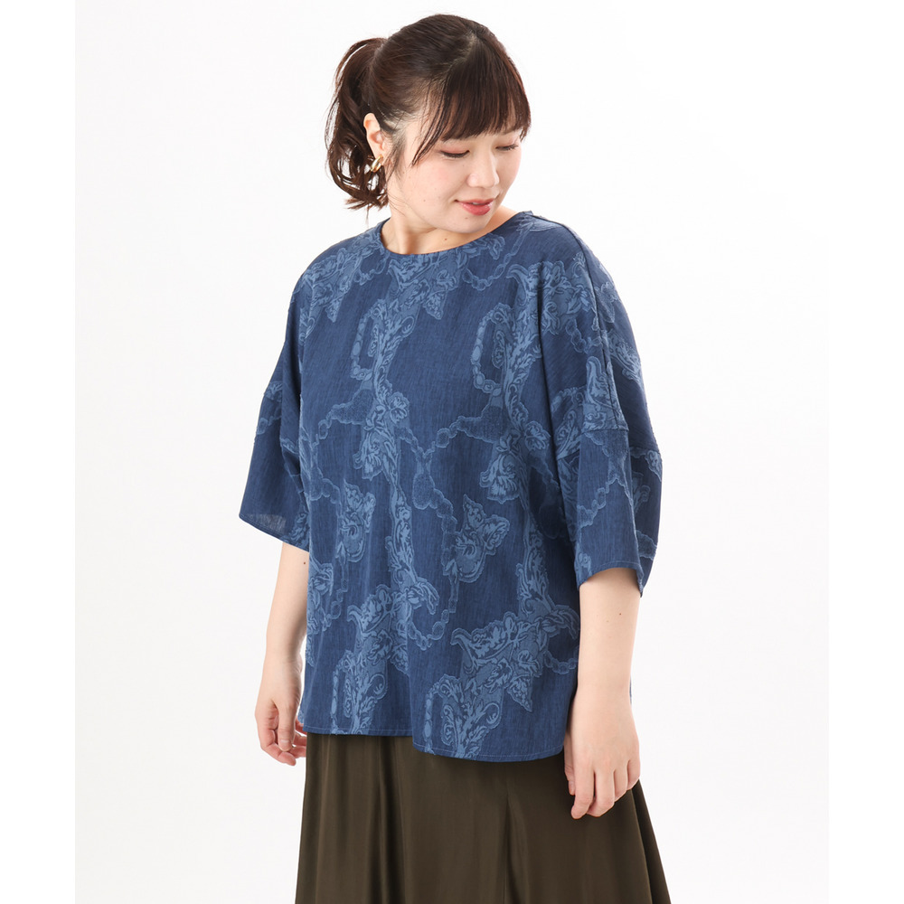 26年春新作【大きいサイズ】ジャカードブラウス