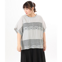 26年春新作【大きいサイズ】かぎ針切り替えブラウス