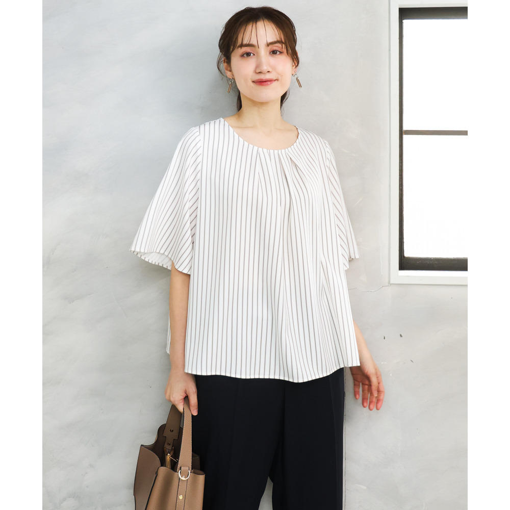 26年春新作【大きいサイズ】フレアハーフスリーブブラウス1