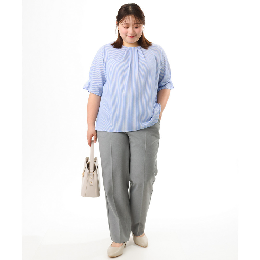 26年春新作【大きいサイズ】シャンブレーストライププカットソー19