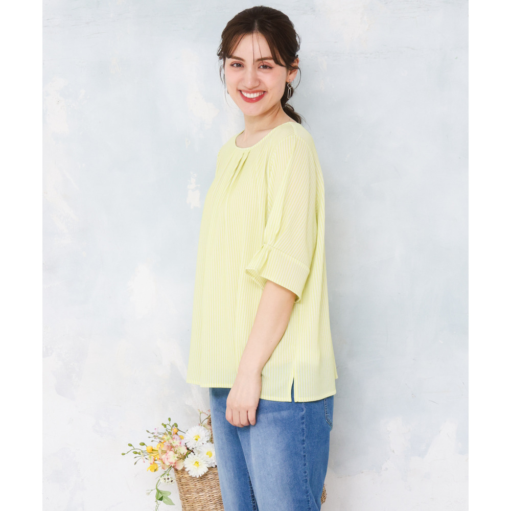 26年春新作【大きいサイズ】シャンブレーストライププカットソー2