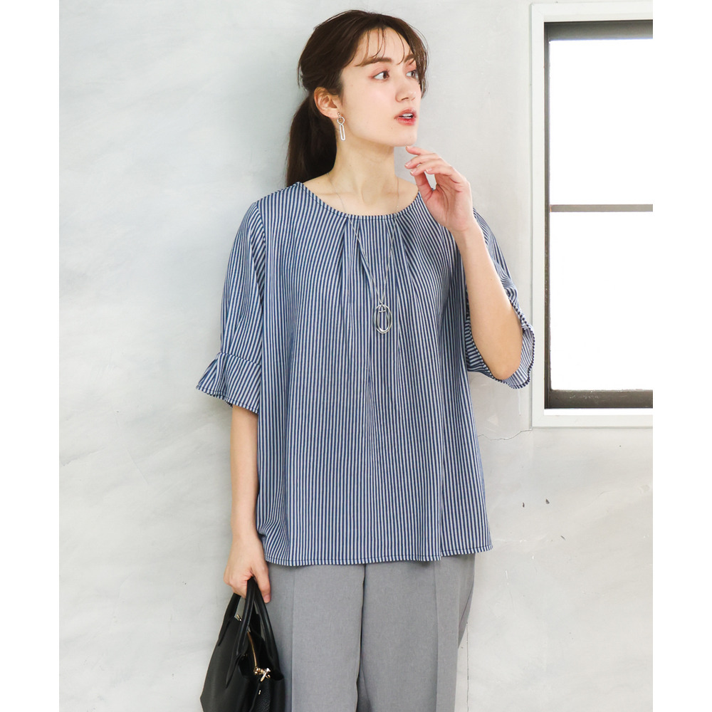 26年春新作【大きいサイズ】シャンブレーストライププカットソー21