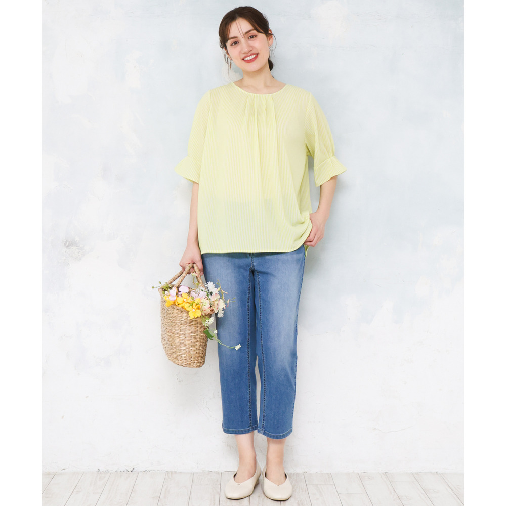 26年春新作【大きいサイズ】シャンブレーストライププカットソー3