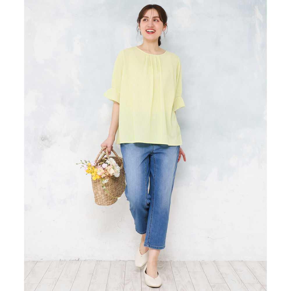 26年春新作【大きいサイズ】シャンブレーストライププカットソー4