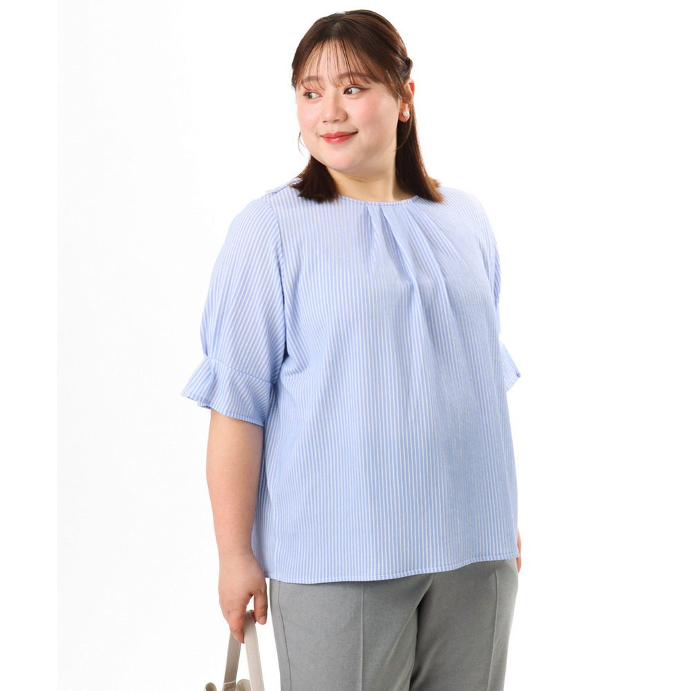 26年春新作【大きいサイズ】シャンブレーストライププカットソー8