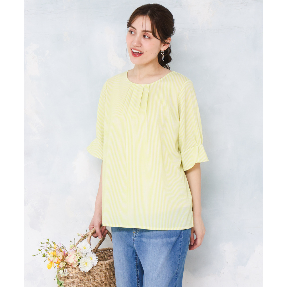 26年春新作【大きいサイズ】シャンブレーストライププカットソー1