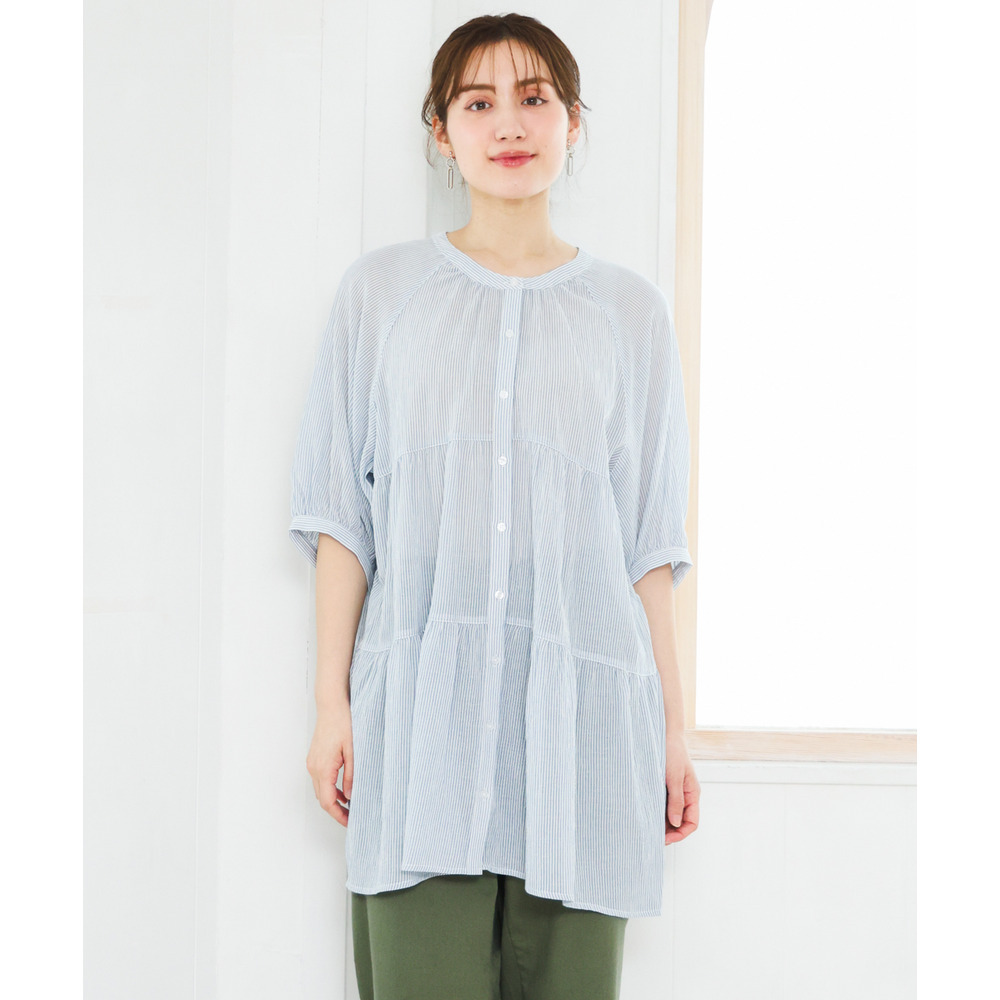 26年春新作【大きいサイズ】コットンティアードブラウスチュニック