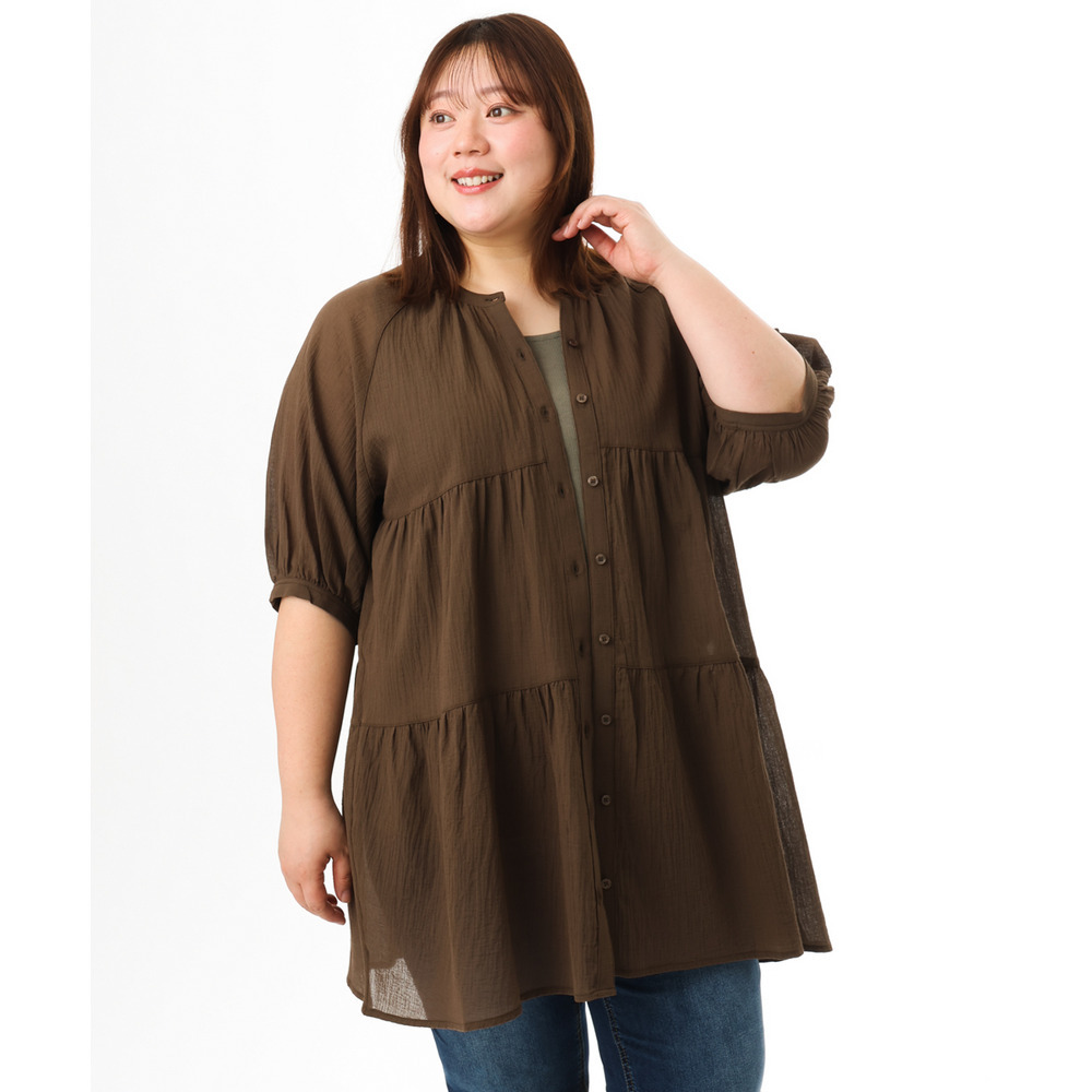 26年春新作【大きいサイズ】コットンティアードブラウスチュニック1