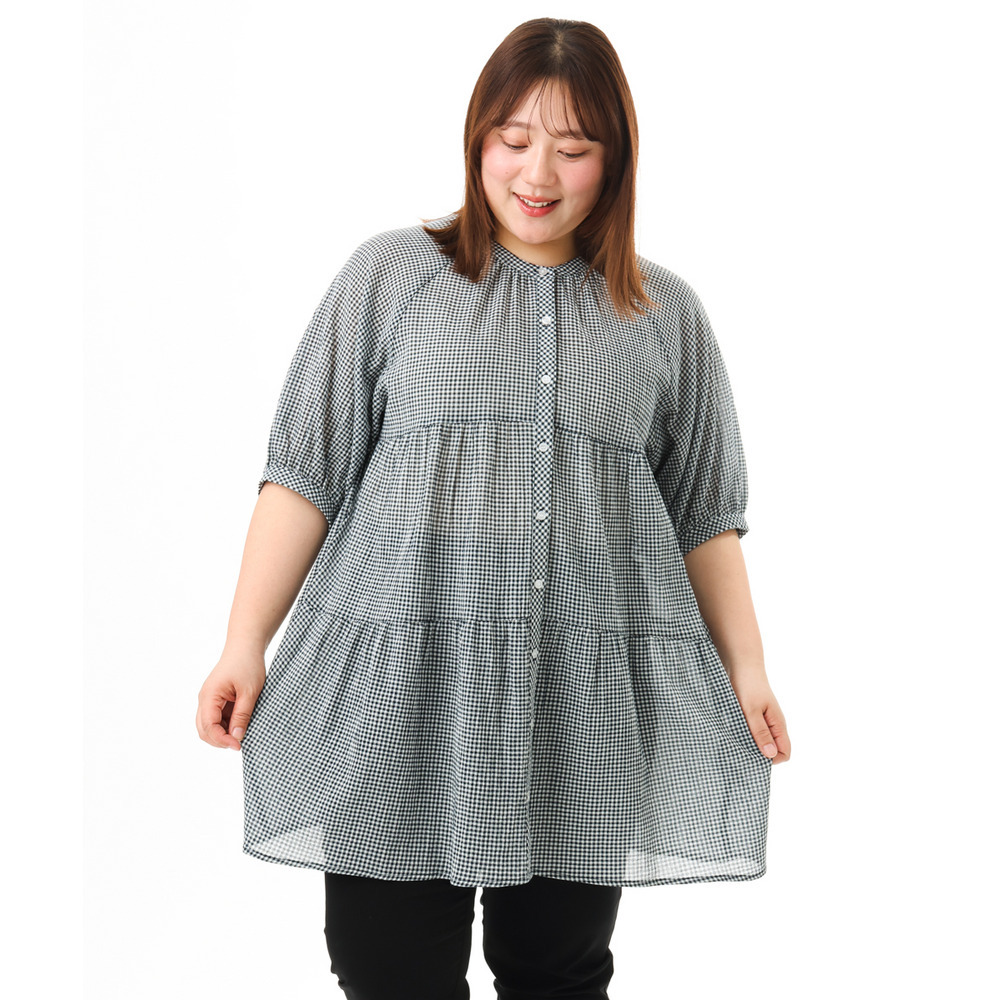 26年春新作【大きいサイズ】コットンティアードブラウスチュニック1