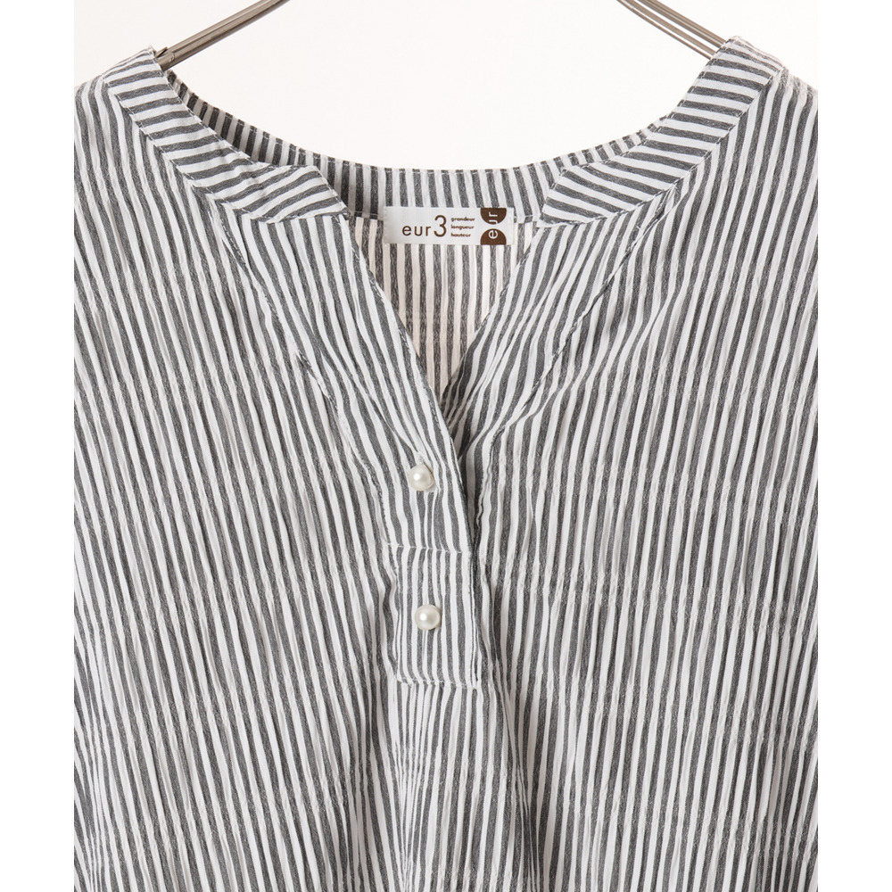 26年春新作【大きいサイズ】ドロップショルダーストライプワンピース1