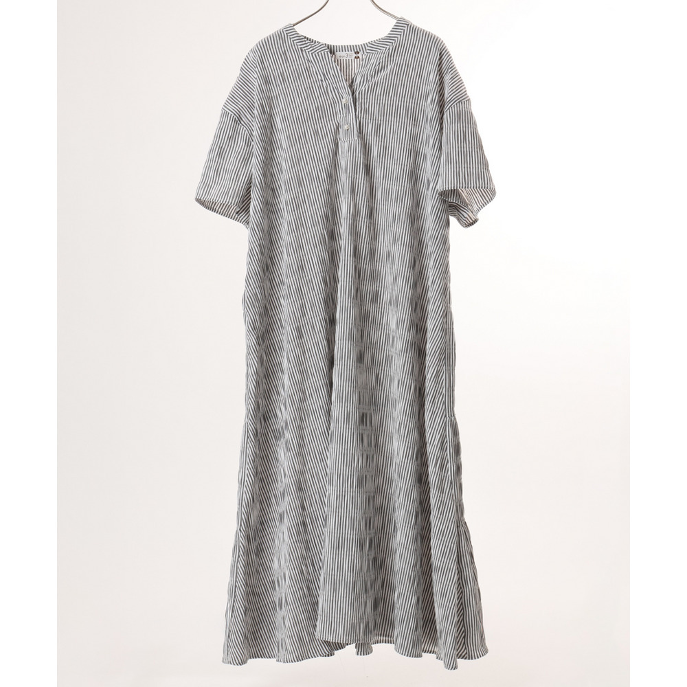 26年春新作【大きいサイズ】ドロップショルダーストライプワンピース1