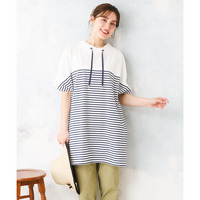 26年春新作【大きいサイズ】フーディ―風パネルボーダーカットソー