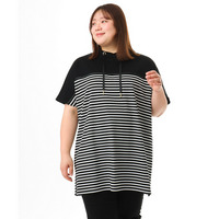 26年春新作【大きいサイズ】フーディ―風パネルボーダーカットソー