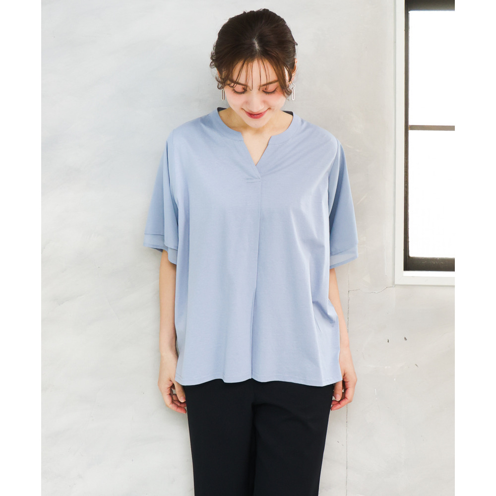 26年春新作【大きいサイズ】シア―スリーブカットソー1