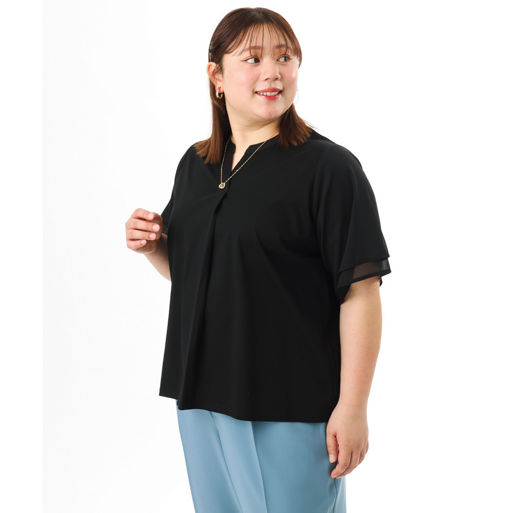 26年春新作【大きいサイズ】シア―スリーブカットソー1