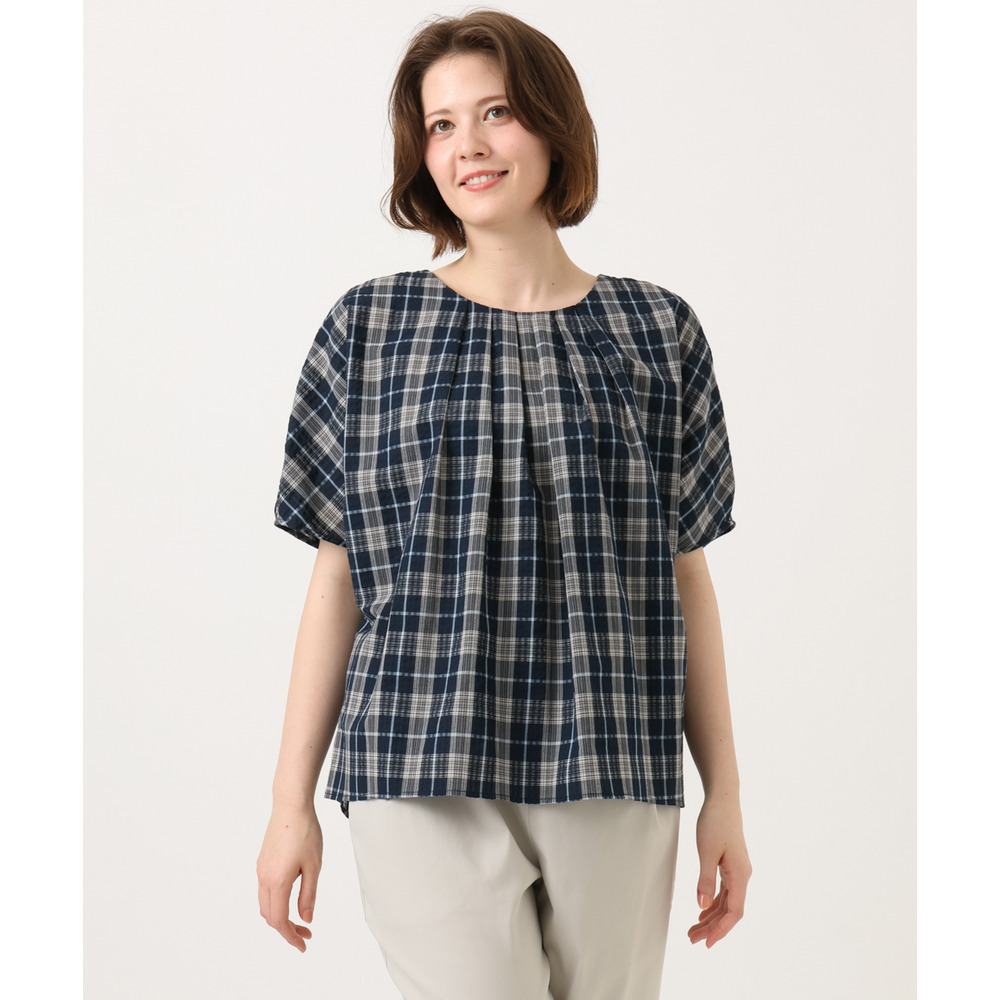 26年春新作【大きいサイズ】コットンチェックブラウス