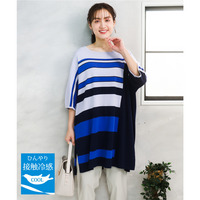 26年春新作【大きいサイズ/接触冷感】パネルボーダーニットチュニック