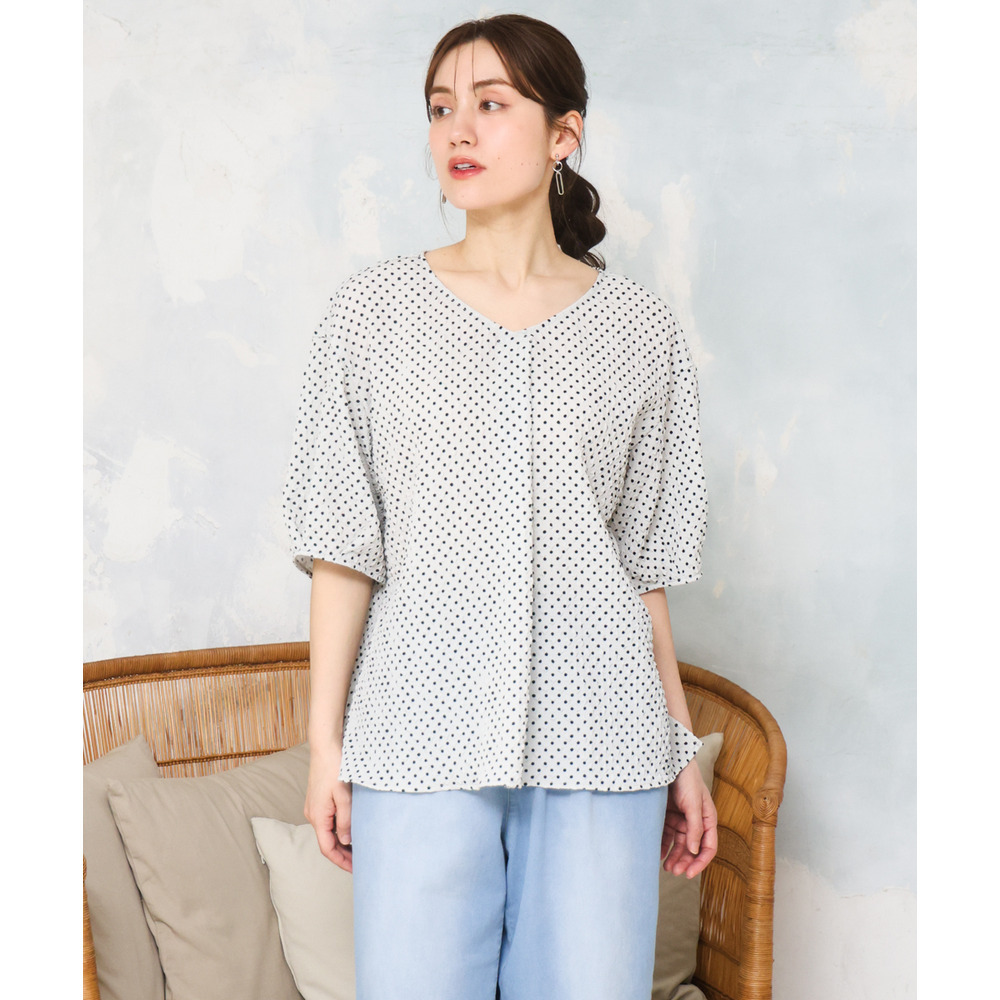 26年春新作【大きいサイズ】エンボスドットブラウス