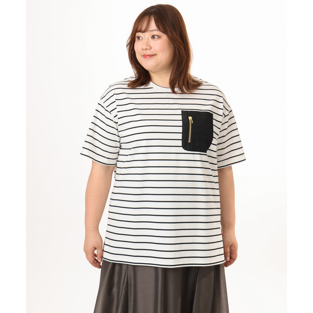26年春新作【大きいサイズ】ジップポケットコットンTシャツ