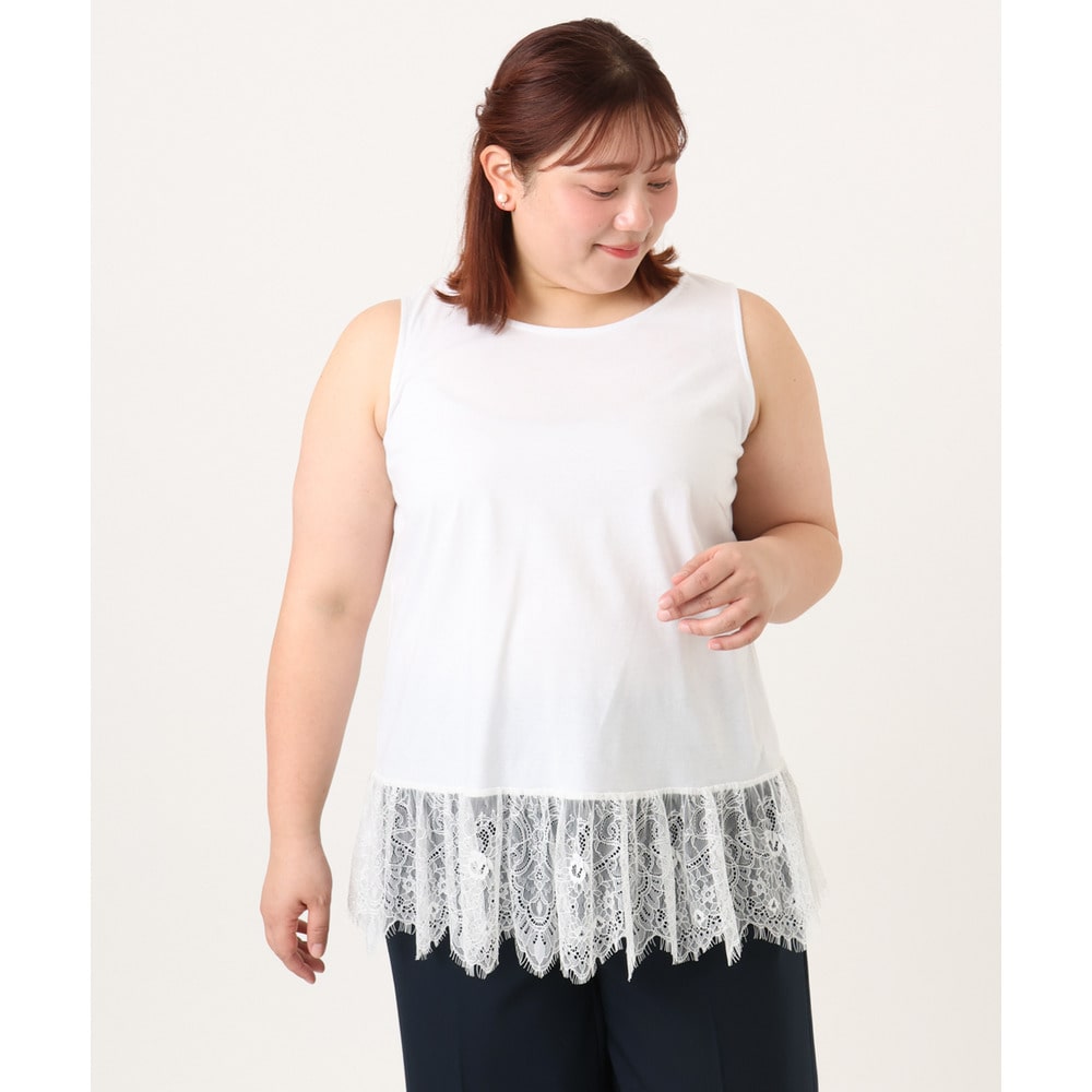 26年夏新作【大きいサイズ】レースヘムタンクトップ