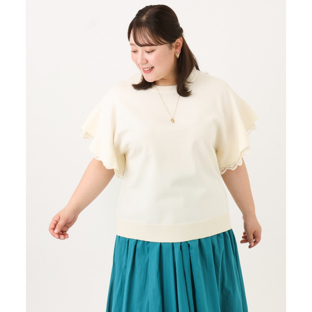 26年夏新作【大きいサイズ/a.v.v×eur3】袖レースサマーニット