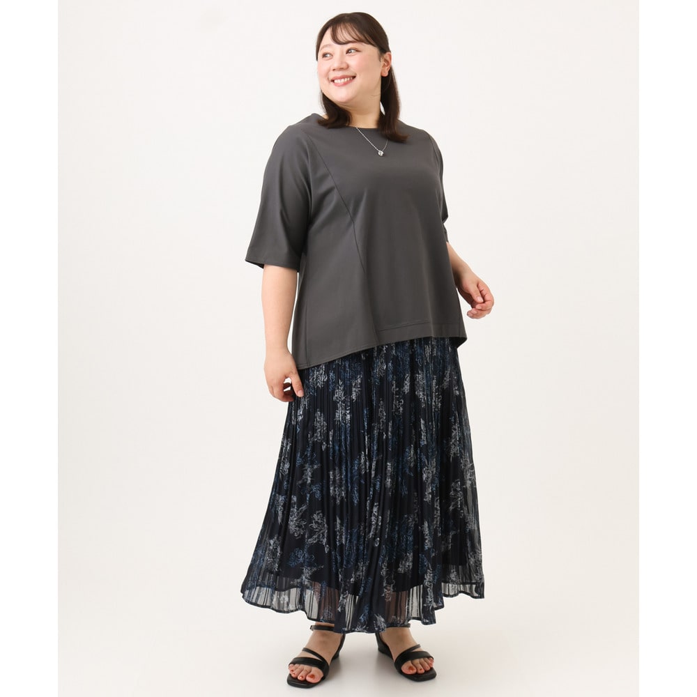 26年夏新作【大きいサイズ/a.v.v×eur3/洗える】フラワープリントランダムプリーツスカート13