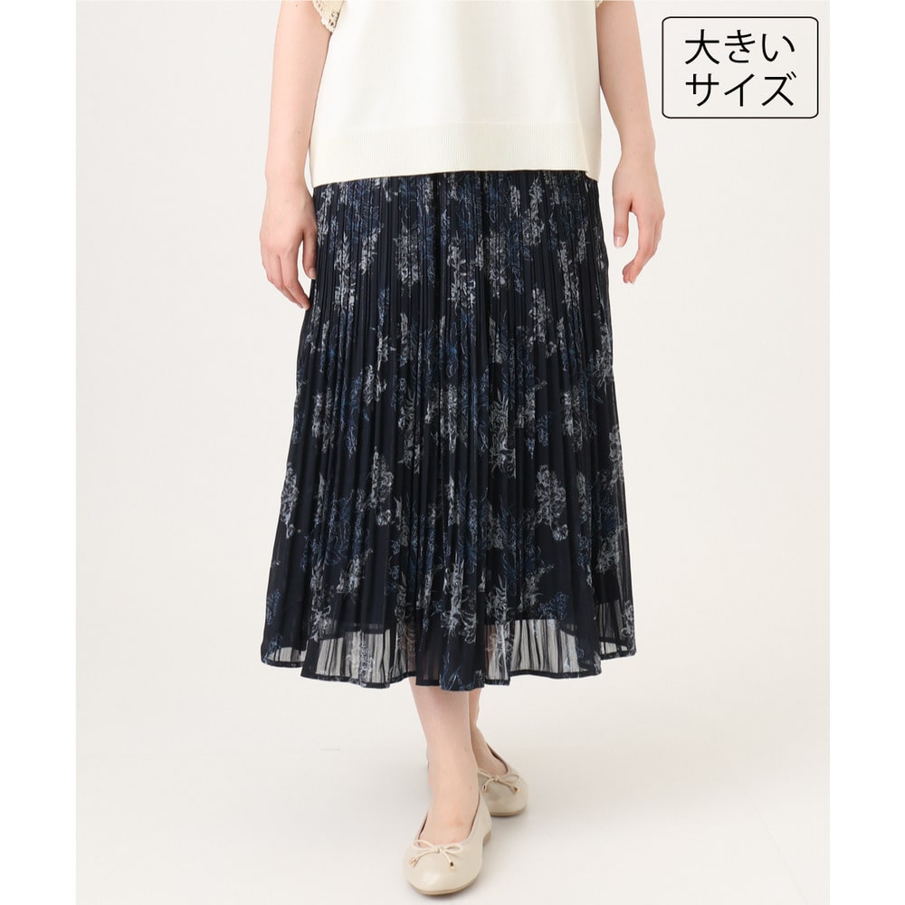 26年夏新作【大きいサイズ/a.v.v×eur3/洗える】フラワープリントランダムプリーツスカート1