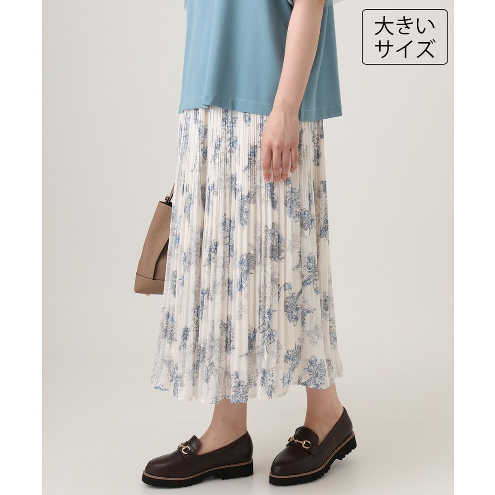 26年夏新作【大きいサイズ/a.v.v×eur3/洗える】フラワープリントランダムプリーツスカート1