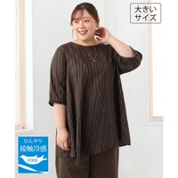 26年夏新作【大きいサイズ/接触冷感】ドビーストライプイレヘムブラウス