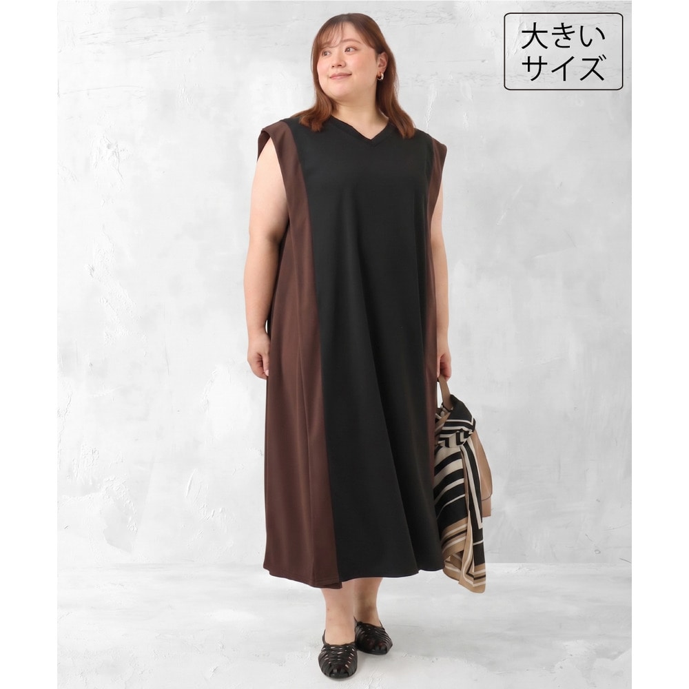 26年夏新作【大きいサイズ/LAVEANGE×eur3】バイカラーノースリーブワンピース