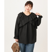 26年冬新作【大きいサイズ】2WAYフリルギャザーブラウス