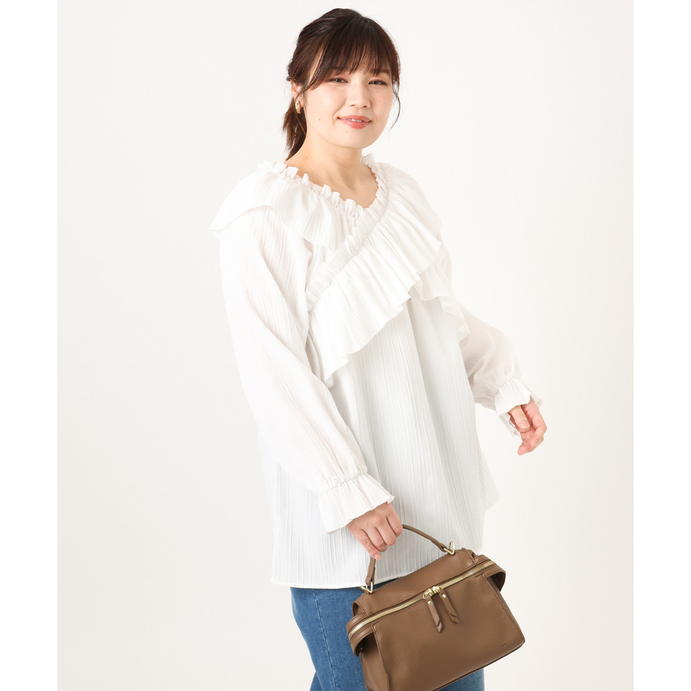 26年冬新作【大きいサイズ】2WAYフリルギャザーブラウス1