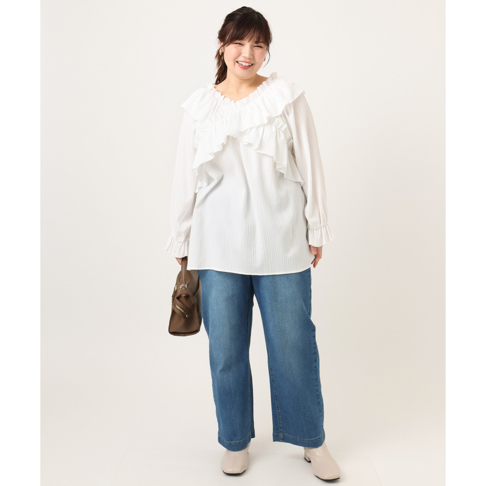 26年冬新作【大きいサイズ】2WAYフリルギャザーブラウス12