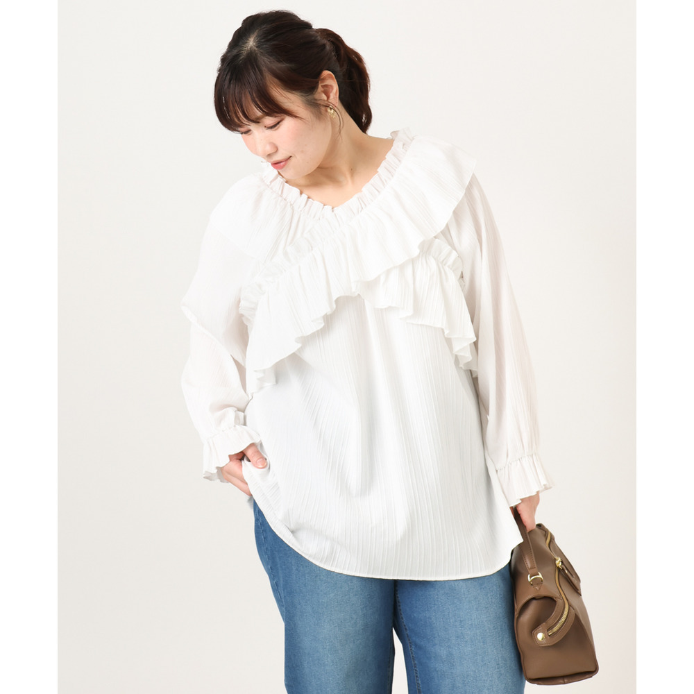 26年冬新作【大きいサイズ】2WAYフリルギャザーブラウス2