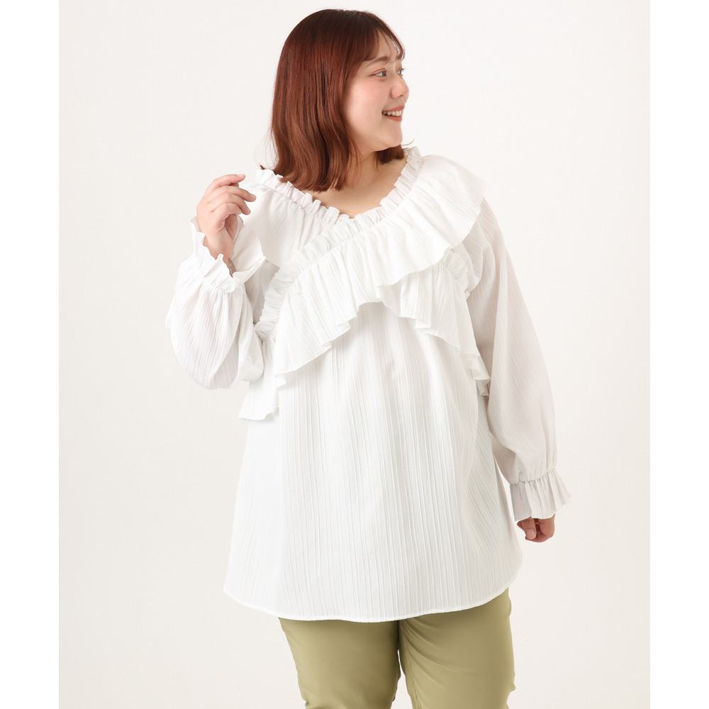 26年冬新作【大きいサイズ】2WAYフリルギャザーブラウス20