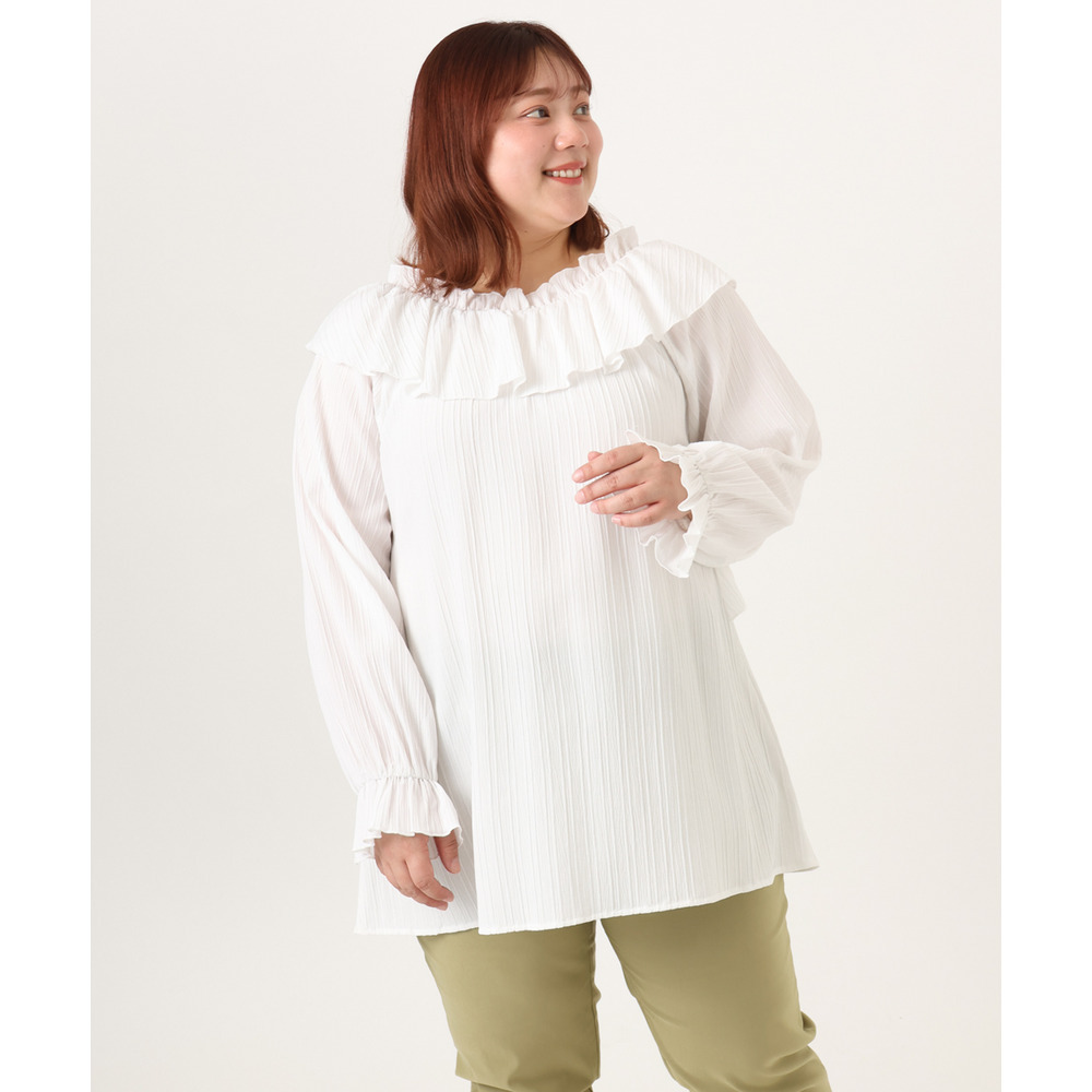 26年冬新作【大きいサイズ】2WAYフリルギャザーブラウス25