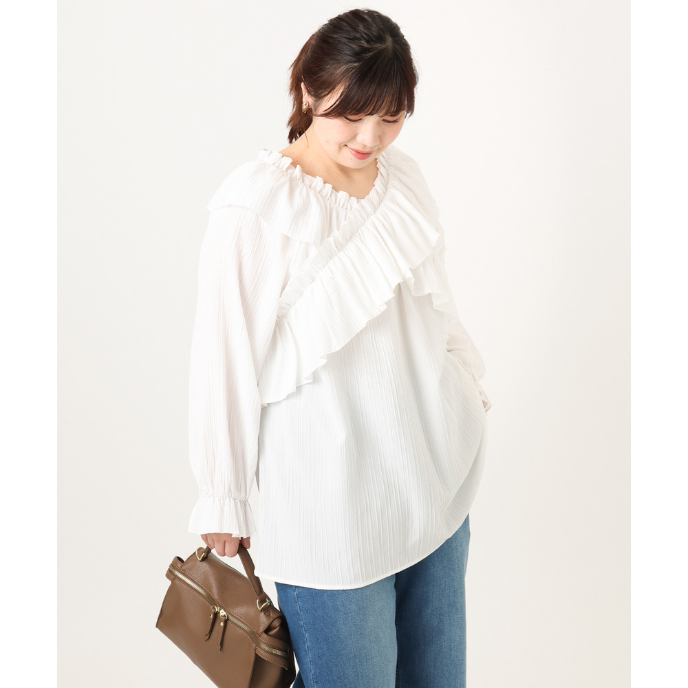 26年冬新作【大きいサイズ】2WAYフリルギャザーブラウス1
